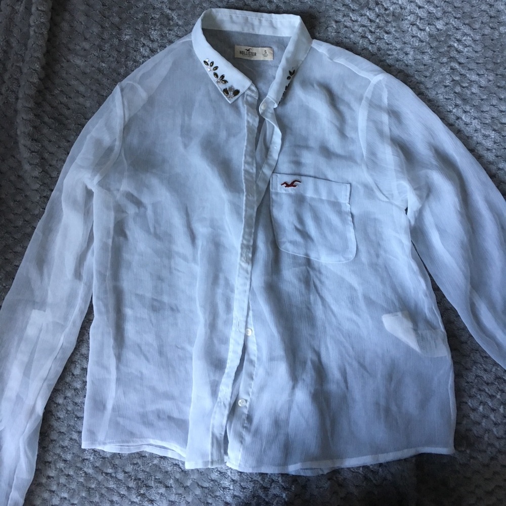 Small Bejeweled White See-through blouse